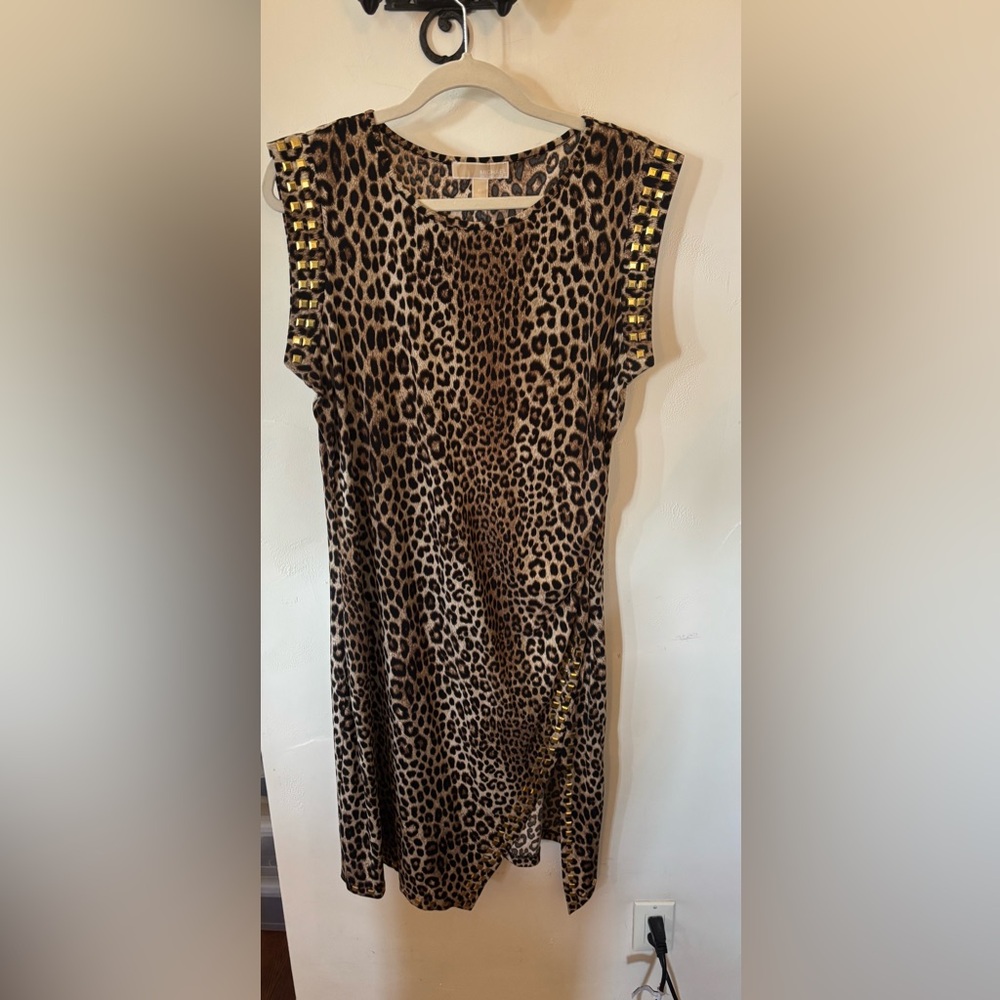 Micheal Kors Leopard Print Dress with Gold Accents
